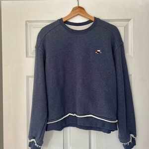 Korea unisex denim Blue Crewneck pull over sweatshirt with White Raw edge accent